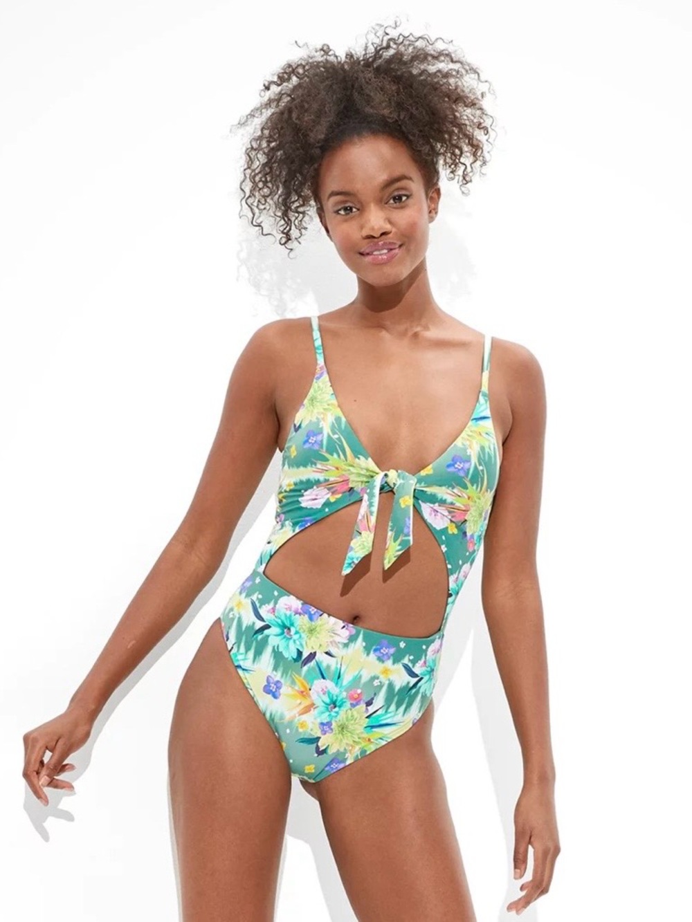 American Eagle x Naito Green Floral Cutout One Piece Swimsuit Medium NWOT